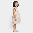 Girls' Pink Floral Printed Ruffled Sleeve Frock, Pink, small
