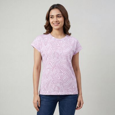 Women's Pink Round Neck Casual T-Shirt