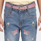 Girls' Light Blue Slim Fit Embroidered Jeans, मध्यम नीला, small