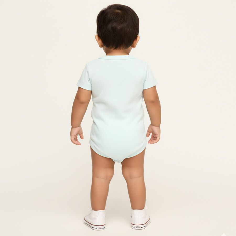 Infants' Light Blue and Blue Cotton Round Neck Casual Bodysuit, Light Blue, large image number null