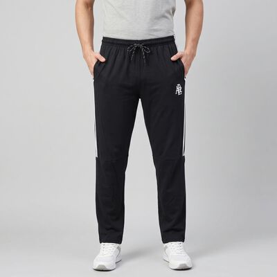 Men's Navy Blue Regular Fit Side-Striped Track Pants