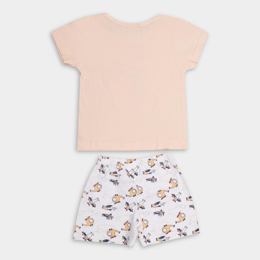 Infant Boys' Peach Cotton Boat Neck Graphic Baba Suit, Peach, large image number null
