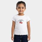 Girls' White Cotton Blend Round Neck Casual T-Shirt, White, small