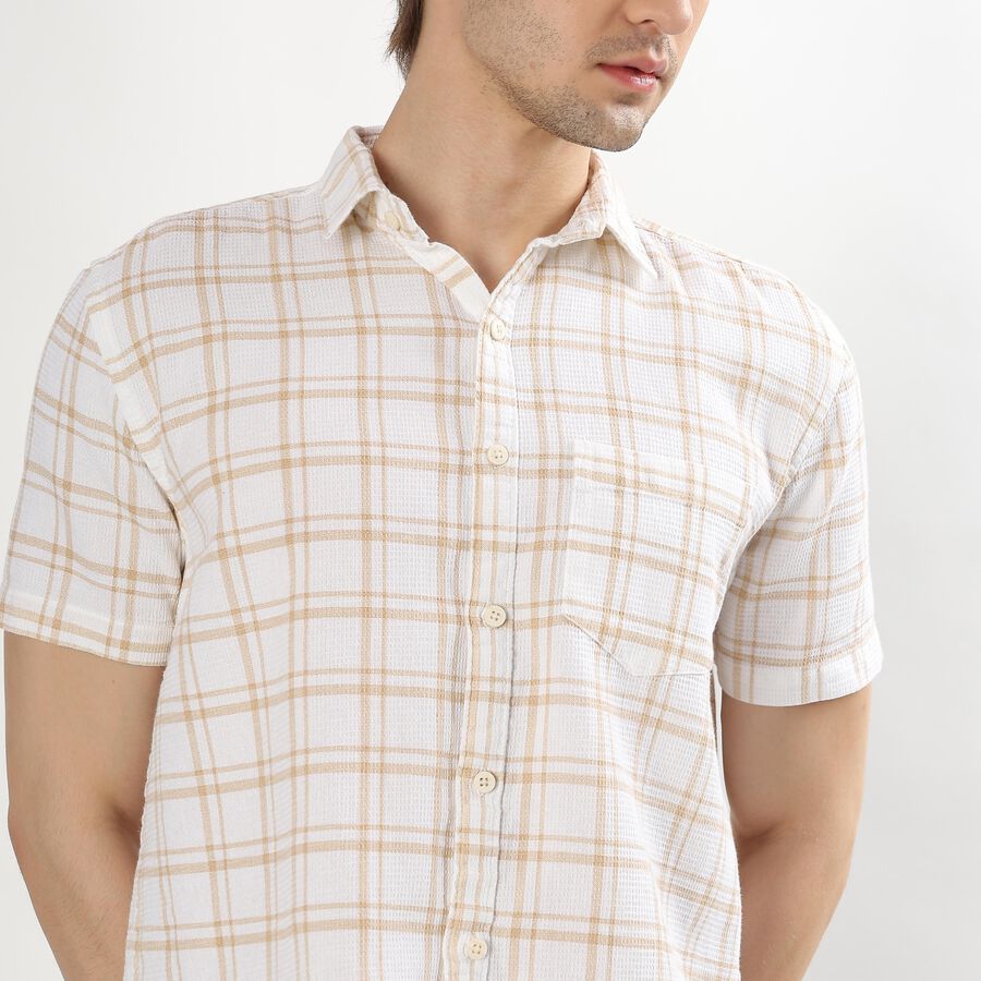 Men's Light Beige Cotton Classic Casual Shirt, गहरा पीला, large image number null