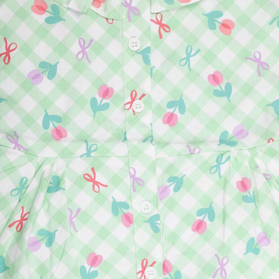 Girls' Light Mint Green Sleeveless Flared Printed Frock, Light Green, large image number null