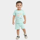 Infants' Light Green Cotton Round Neck Car Print Baba Suit, Light Green, small
