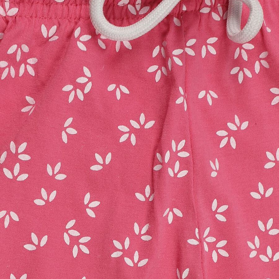 Girls' Bright Pink Floral Printed Cotton Blend Pyjama, गुलाबी, large image number null