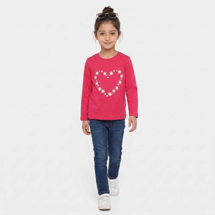 Girls Fuchsia Round Neck Regular Top, रानी (फ्यूशिया), large