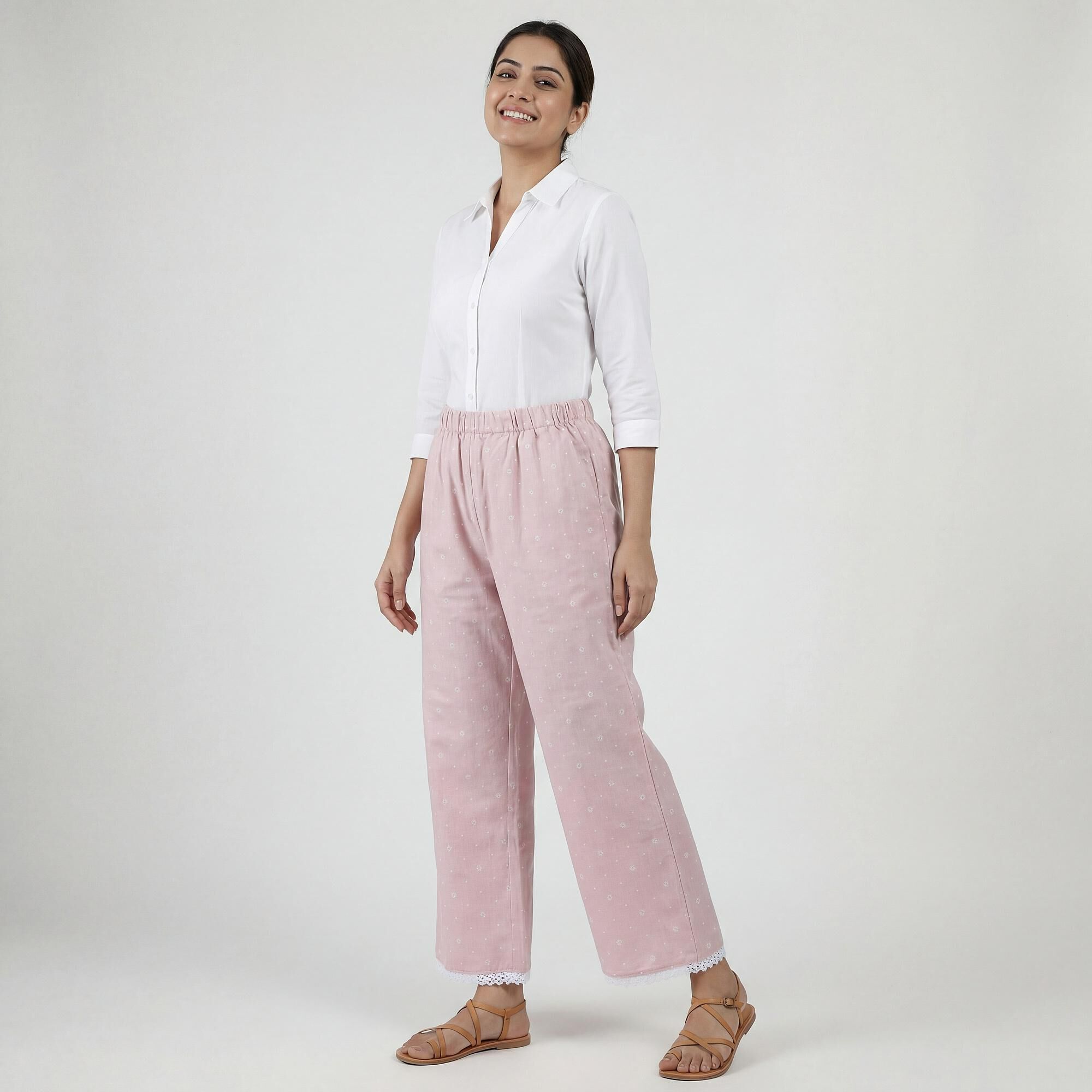 Pink Almirah Women's Pink High-Waist Solid Palazzos | Vishal Mega