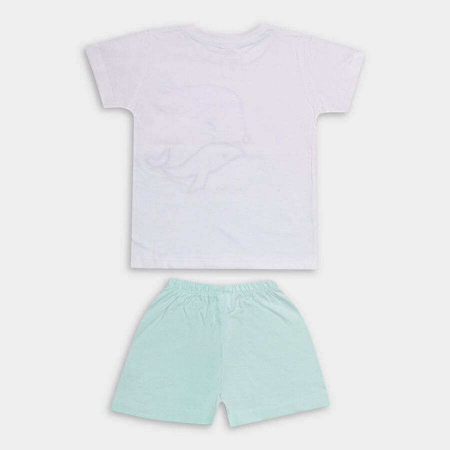 Infant Boys' Aqua Cotton Round Neck Whale Embroidered Baba Suit, Aqua, large image number null