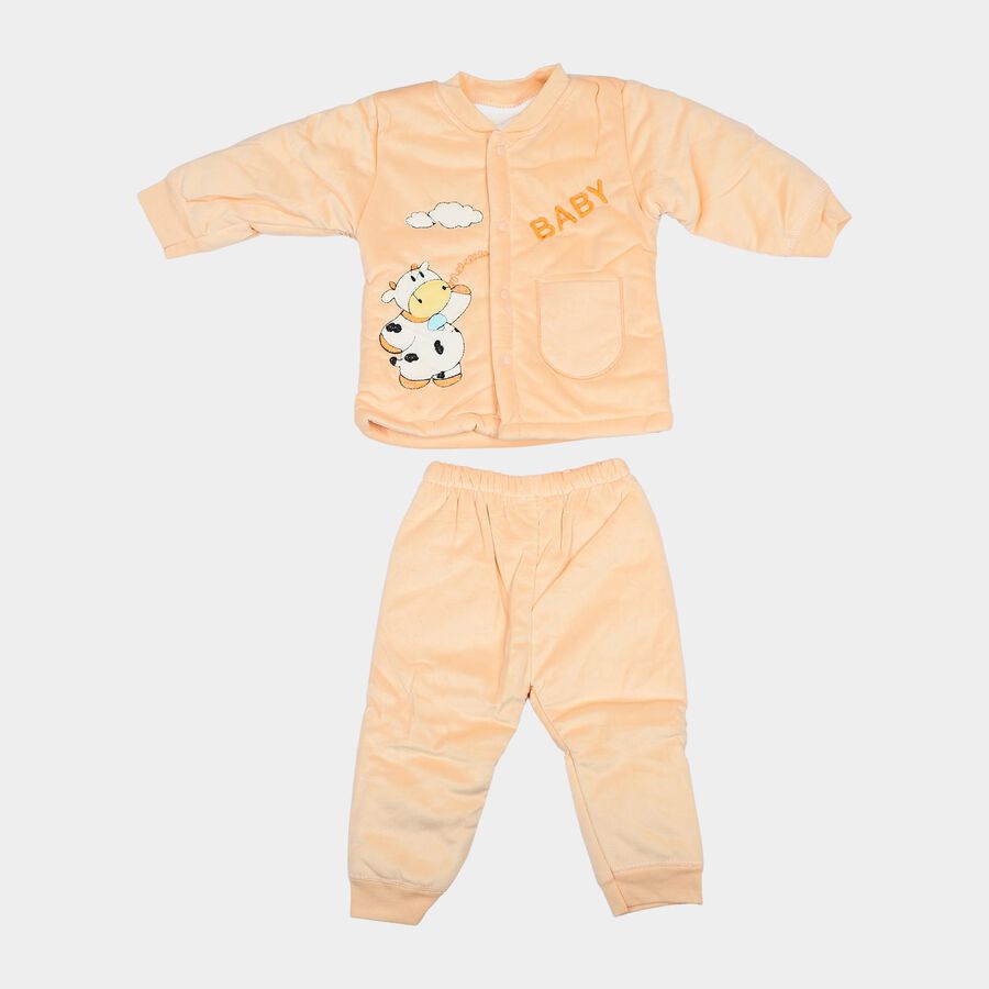 Infants' Peach Round Neck Graphic Print Baba Suit, Peach, large