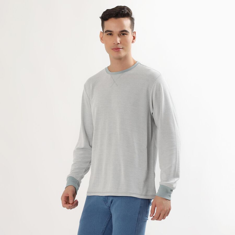 Men's Light Grey Crew Neck Casual T-Shirt, Light Grey, large image number null