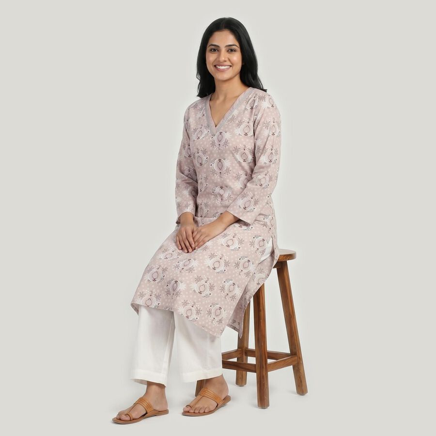 Women's Lilac Neck Kurta, लाइलेक, large