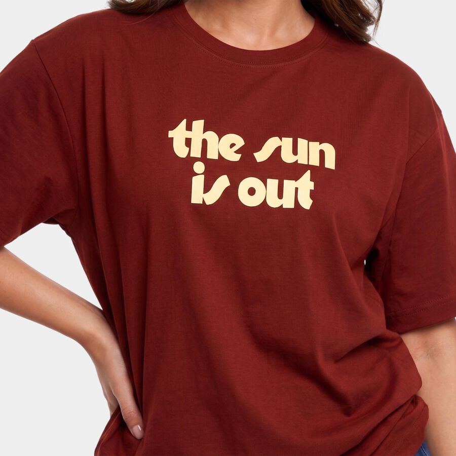 Women's Rust Round Neck Regular T-Shirt, Rust, large
