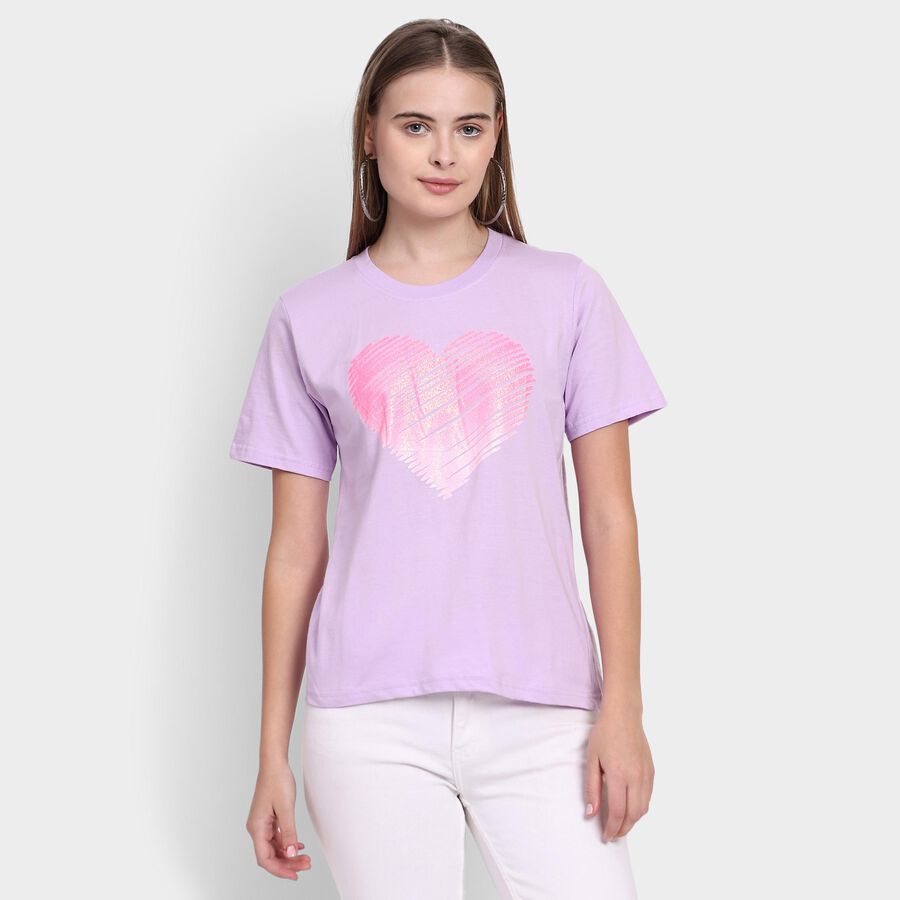 Ladies' 100% Cotton Round Neck T-Shirt , लाइलेक, large image number null