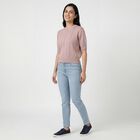 Women's Pink Cotton Round Neck Minimalist Top, गुलाबी, small