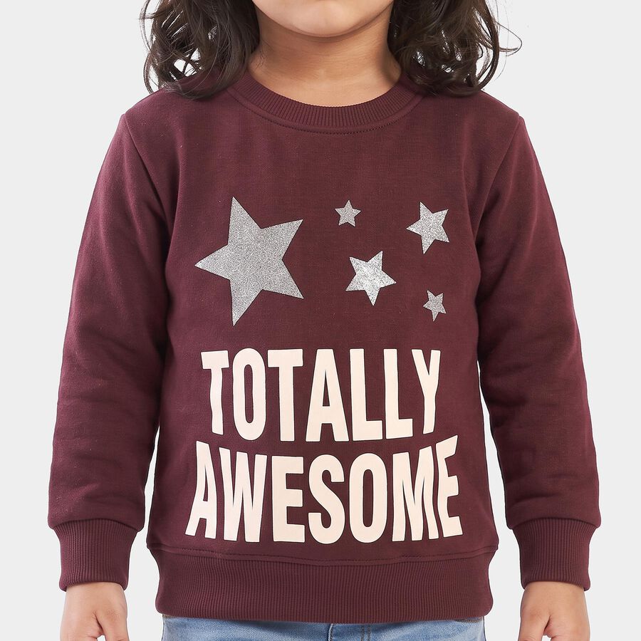 Girls' Maroon Round Neck Pullover Sweatshirt, वाइन, large
