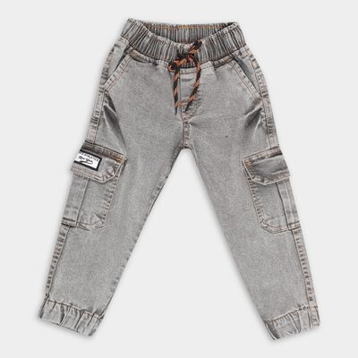 Boys Stonewashed Grey Regular Fit Cargo Jeans