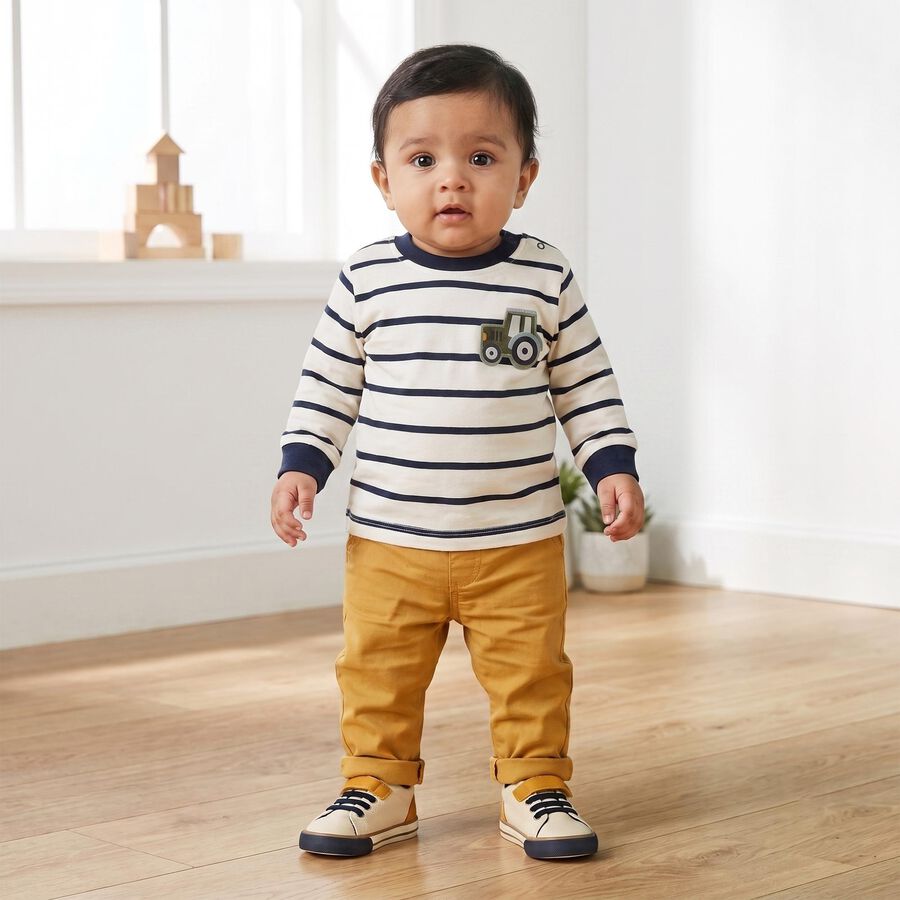 Infants Navy Blue Cotton Crew Neck Regular T-Shirt, Navy Blue, large