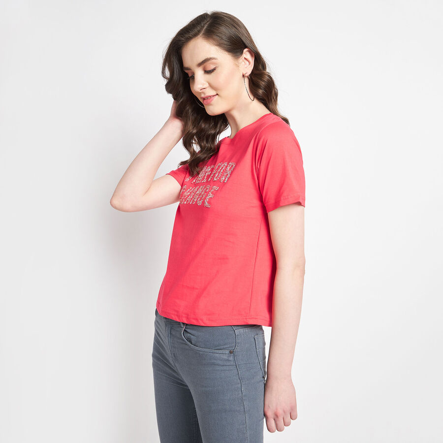 Cotton Round Neck T-Shirt, Coral, large image number null