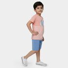 Boys' Coral Cotton Round Neck Cartoon Printed Baba Suit, Coral, small