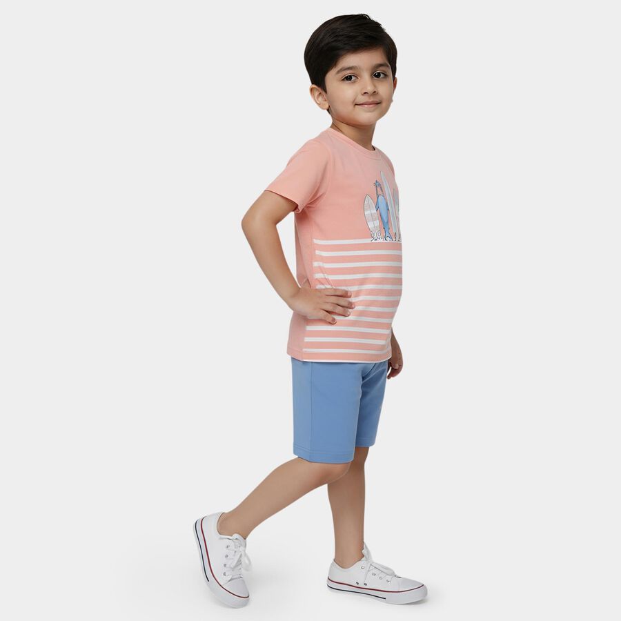 Boys' Coral Cotton Round Neck Cartoon Printed Baba Suit, Coral, large