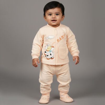 Infants' Peach Round Neck Minimalist Baba Suit