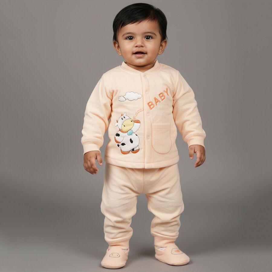 Infants' Peach Round Neck Minimalist Baba Suit, पीच, large image number null