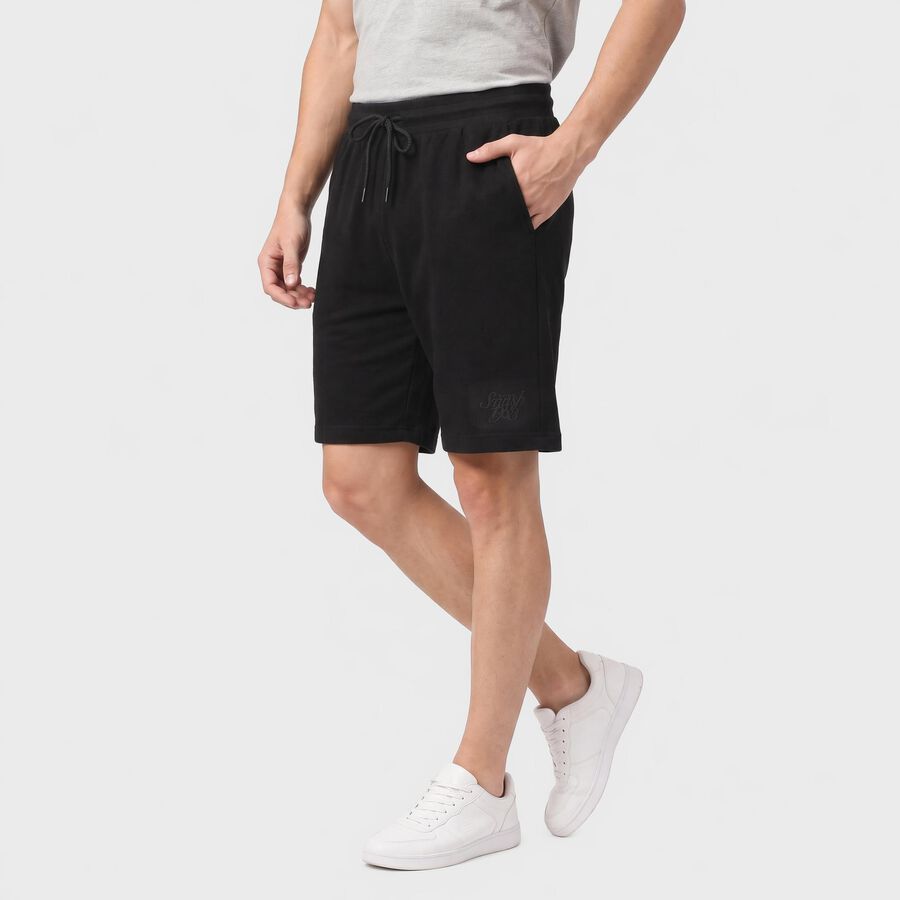 Men's Black Regular Fit Drawstring Bermuda Shorts, काला, large