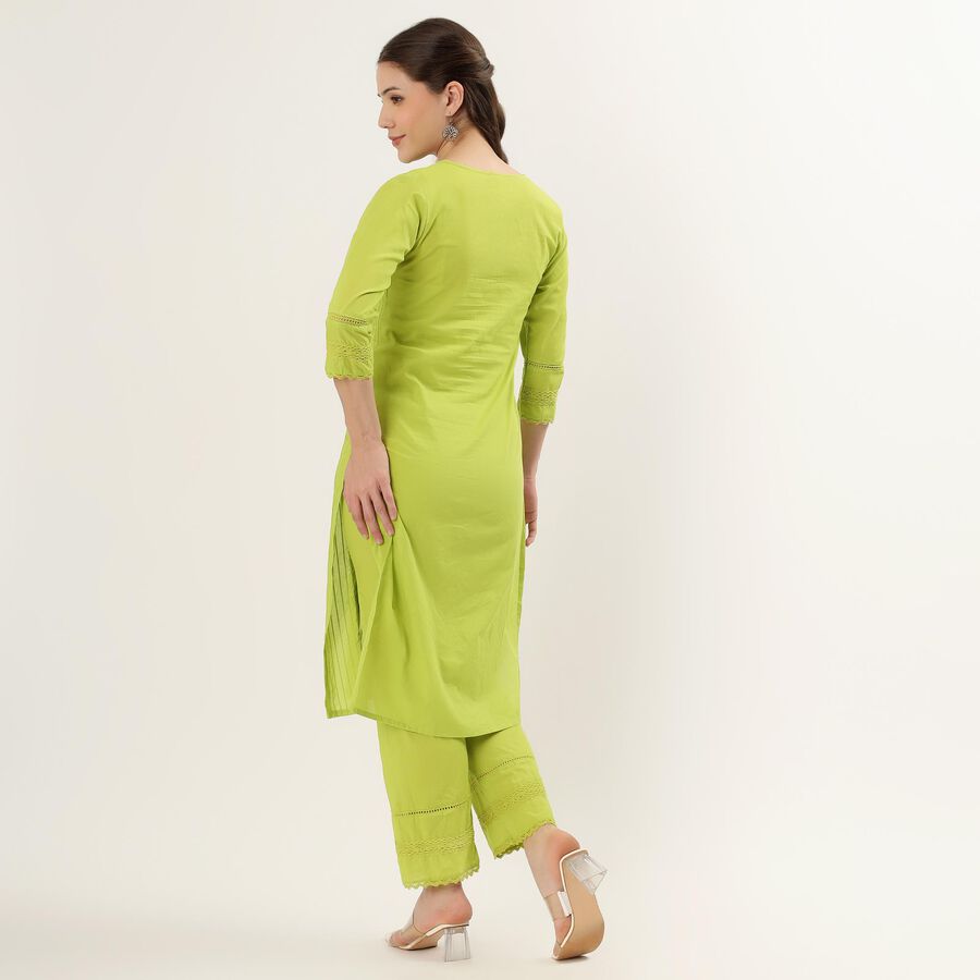 Women's Light Green Cotton Embroidered Ethnic Set, हल्का हरा, large