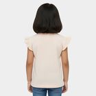 Girls' Pink Cotton Round Neck Sequin Cat Graphic Ruffle Sleeve T-Shirt, हल्का गुलाबी, small