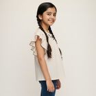 Girls' Off-White Round Neck Casual T-Shirt, ऑफ व्हाइट, small image number null