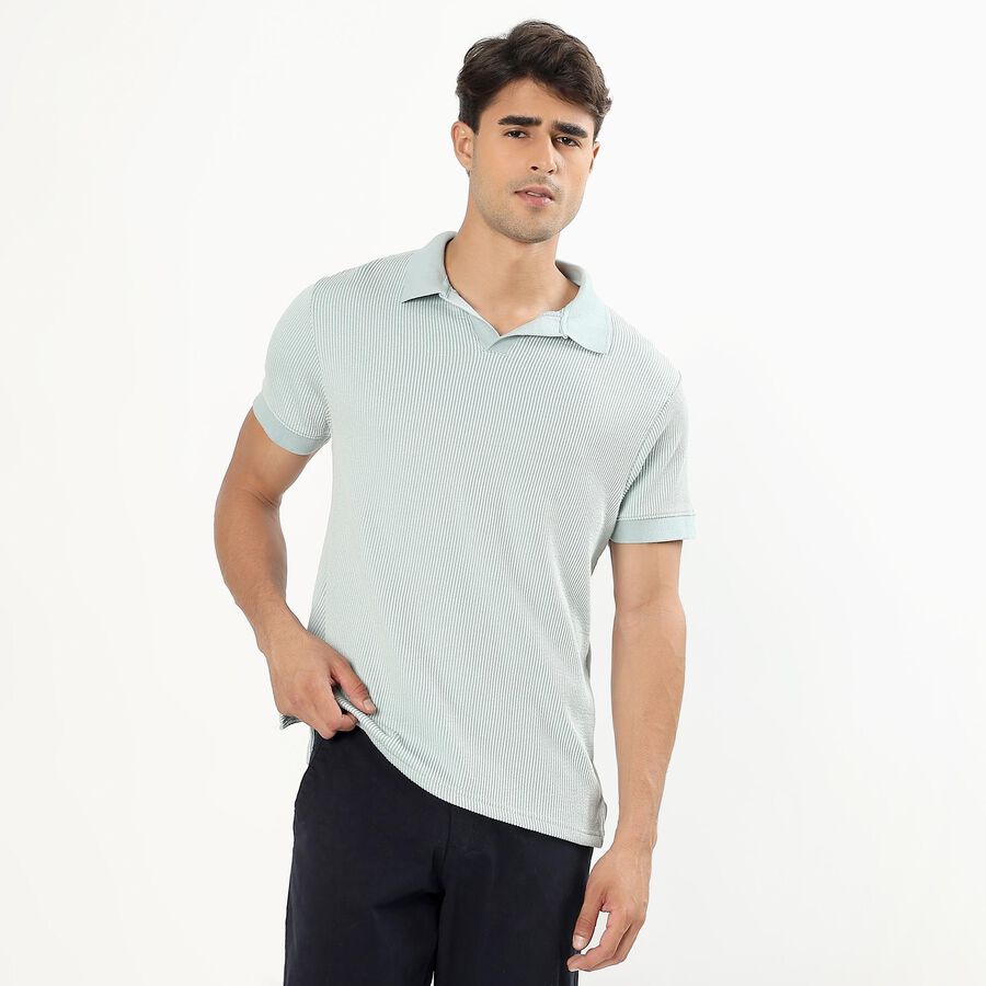 Men's Light Sage Green Polo Neck Solid T-Shirt, Light Green, large