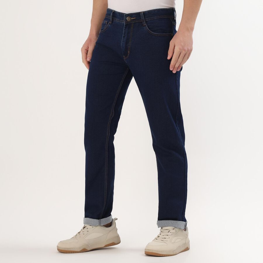 Men's Deep Midnight Navy Blue Slim Fit Washed Jeans, Dark Blue, large