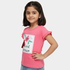 Girls Pink Cotton Round Neck Casual T-Shirt, Pink, small