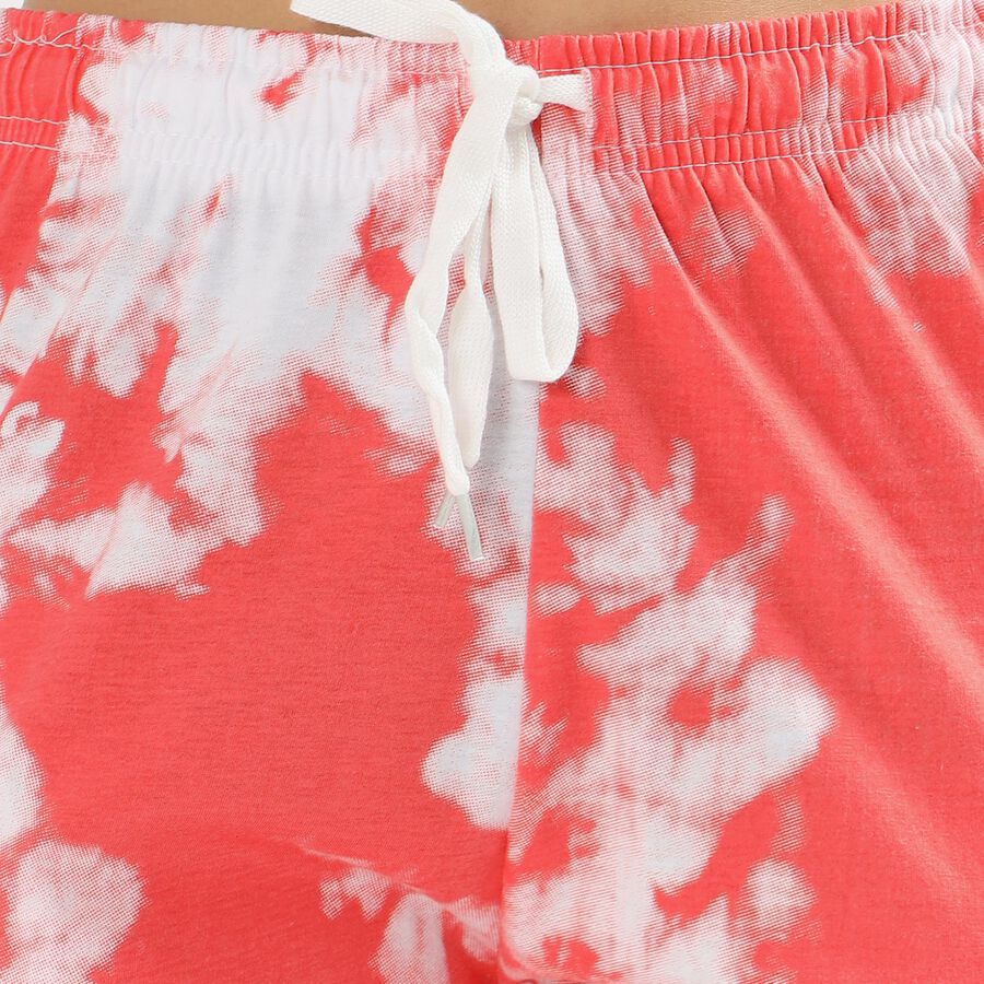 Women's Bright Red And White Tie-Dye Full Length Pyjama, Pink, large image number null