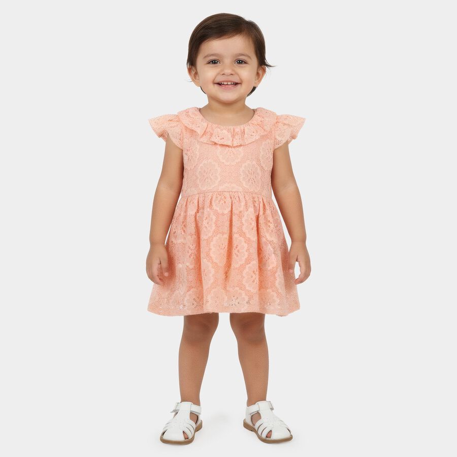 Infants' Peach Sleeveless Casual Frock, Peach, large