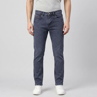 Men's Navy Blue Slim Fit Washed Jeans