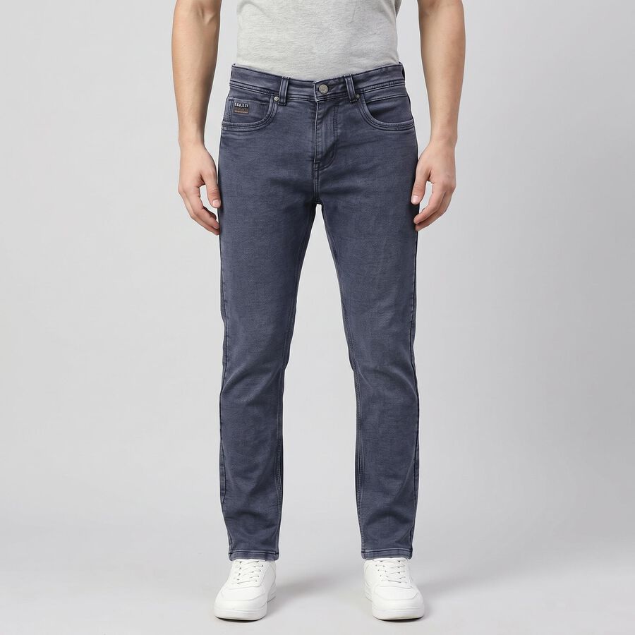 Men's Navy Blue Slim Fit Washed Jeans, Dark Blue, large