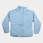 Girls' Light Blue Stand Collar Puffer Jacket, हल्का नीला, small
