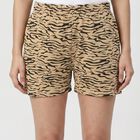 Women's Beige Regular Fit Animal Print Shorts, गहरा पीला, small
