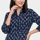 Women's Navy Blue Mandarin Collar Floral Printed Straight Kurti, गहरा नीला, small