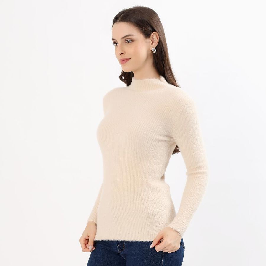 Women's Soft Beige High Neck Slim Fit Pullover, गहरा पीला, large image number null