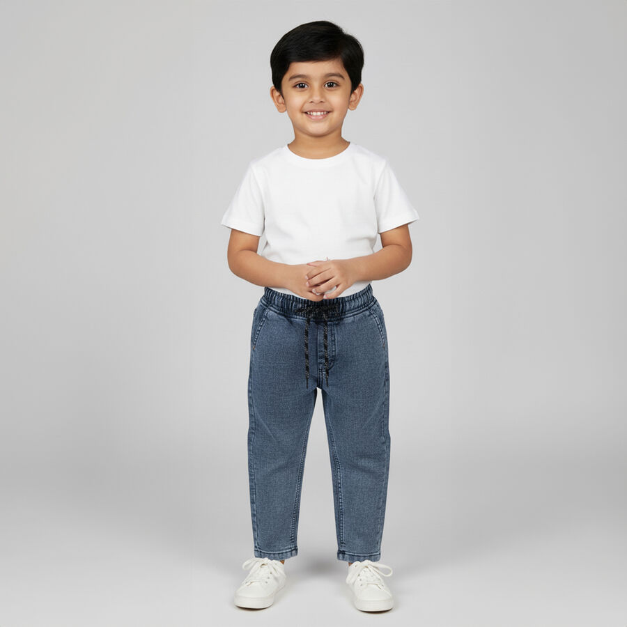 Boys' Muted Denim Blue Relaxed Fit Elastic Waist Jeans, Light Blue, large image number null