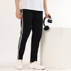 Men's Jet Black Regular Fit Side-Striped Track Pants, काला, small