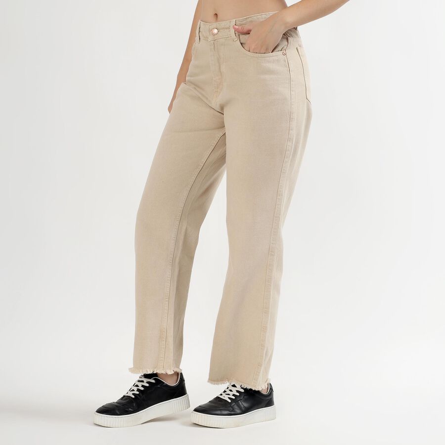 Women's Light Beige Wide Leg High Waist Jeans, Off White, large image number null