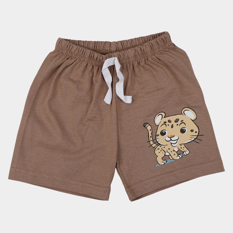 Infants Beige Cotton Half Pant, Beige, large