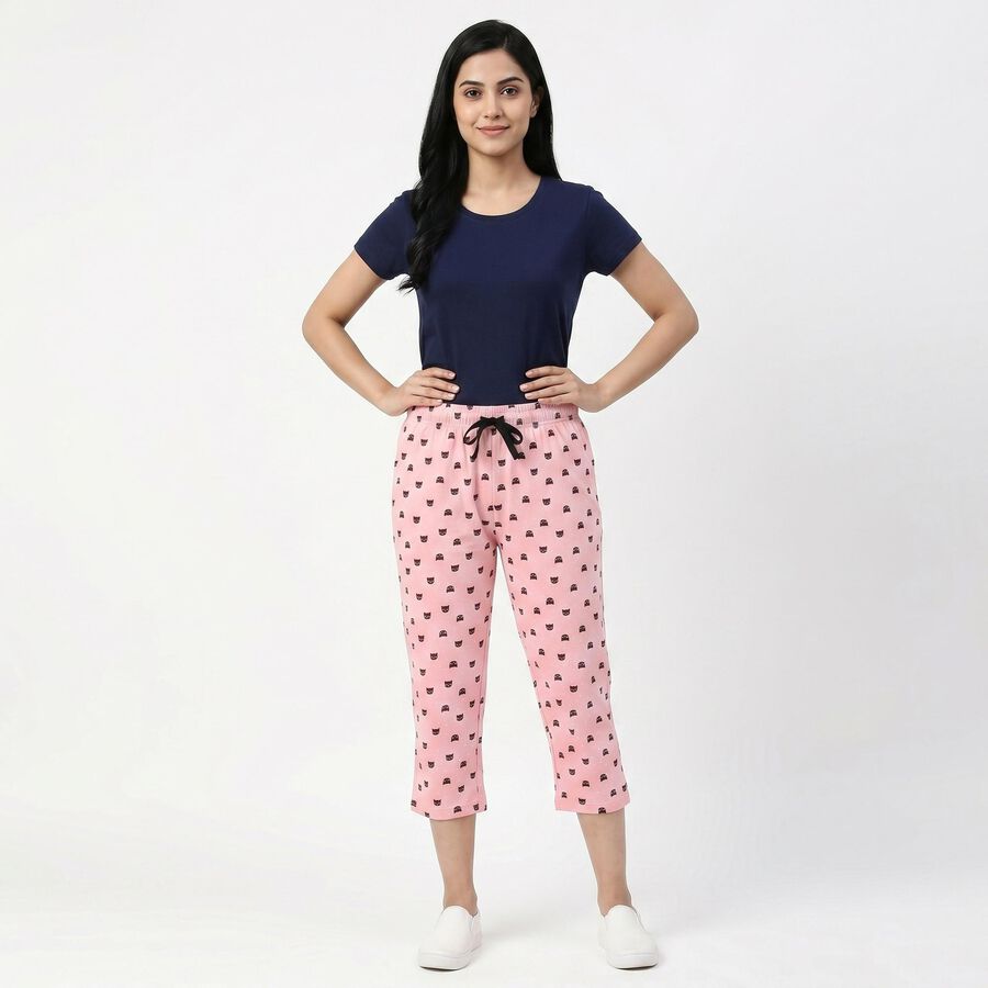 Women's Pink Straight Fit Printed Capri, Light Pink, large