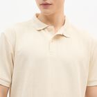 Men's Off White Polo Collar Casual T-Shirt, Off White, small
