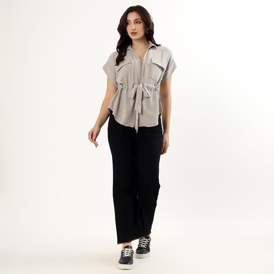 Women's Light Grey Half Sleeve Classic Casual Shirt, Light Grey, large